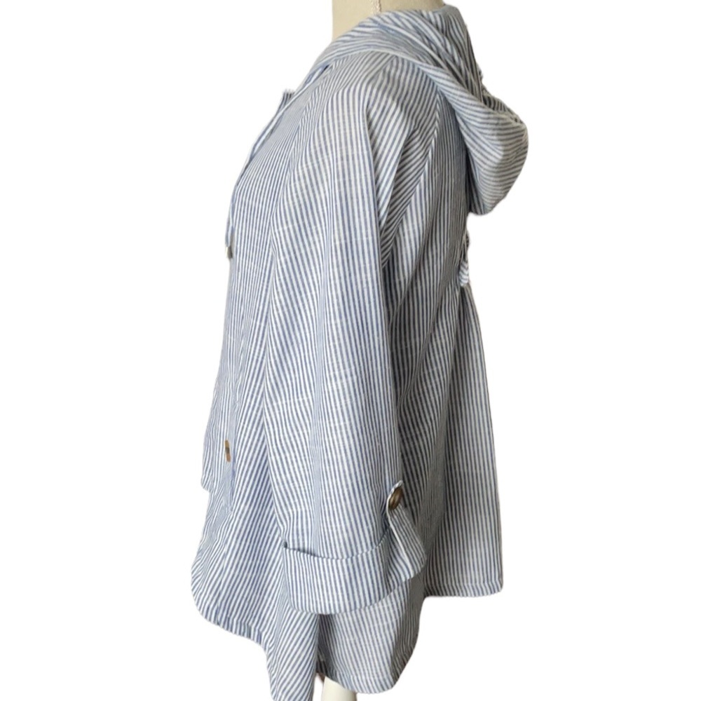 Sigrid Olsen Blue White Pinstripe Hooded Hi/Low Hem Size S - Picture 2 of 11